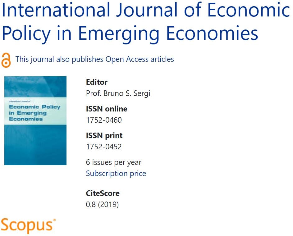  პროფესორ ერეკლე პირველის სტატია საერთაშორისო რეფერირებად ჟურნალში International Journal Of Economic Policy In Emerging Economies