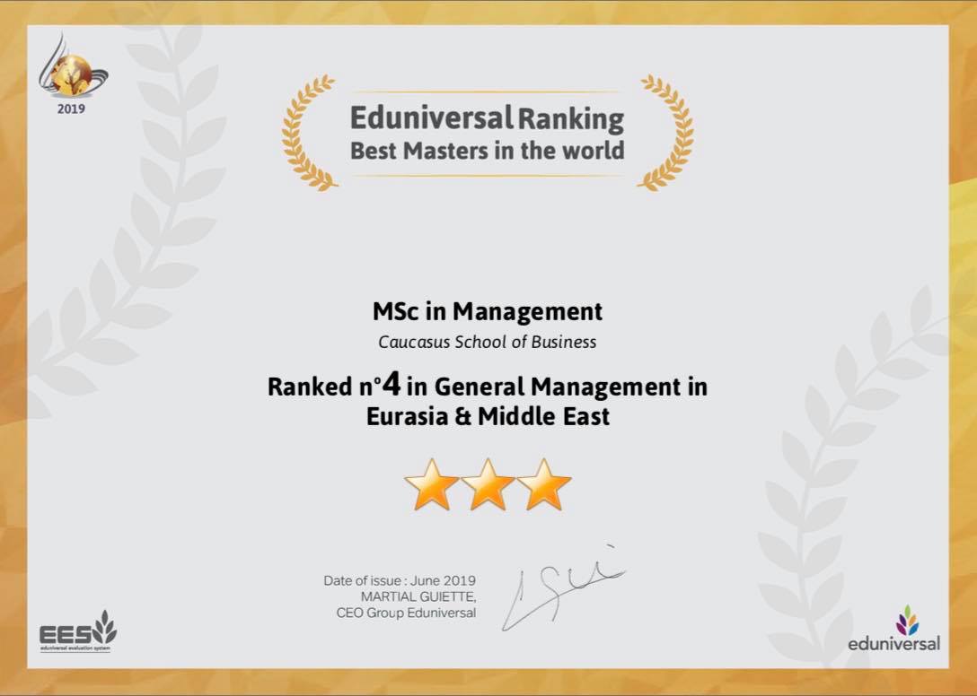 CAUCASUS UNIVERSITY MASTER’S DEGREE PROGRAMS IN EDUNIVERSAL RANKING